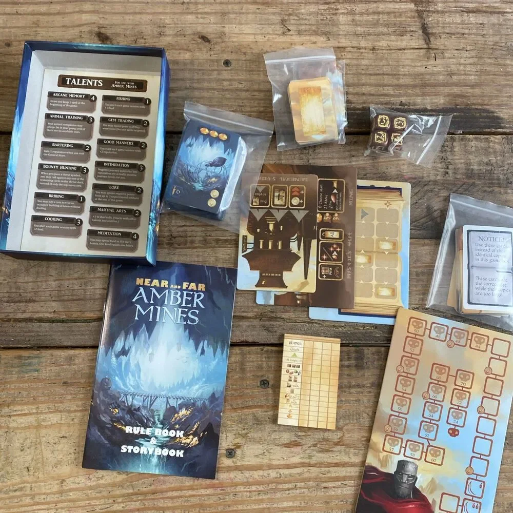 Near and Far Board Game w/ Amber Mines Expansion - Red Raven Games - Complete